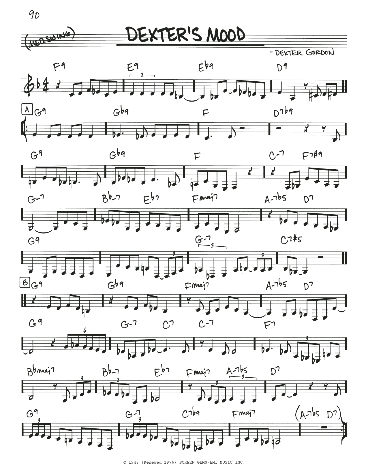 Dexter Gordon Dexter's Mood sheet music notes and chords arranged for Real Book – Melody & Chords