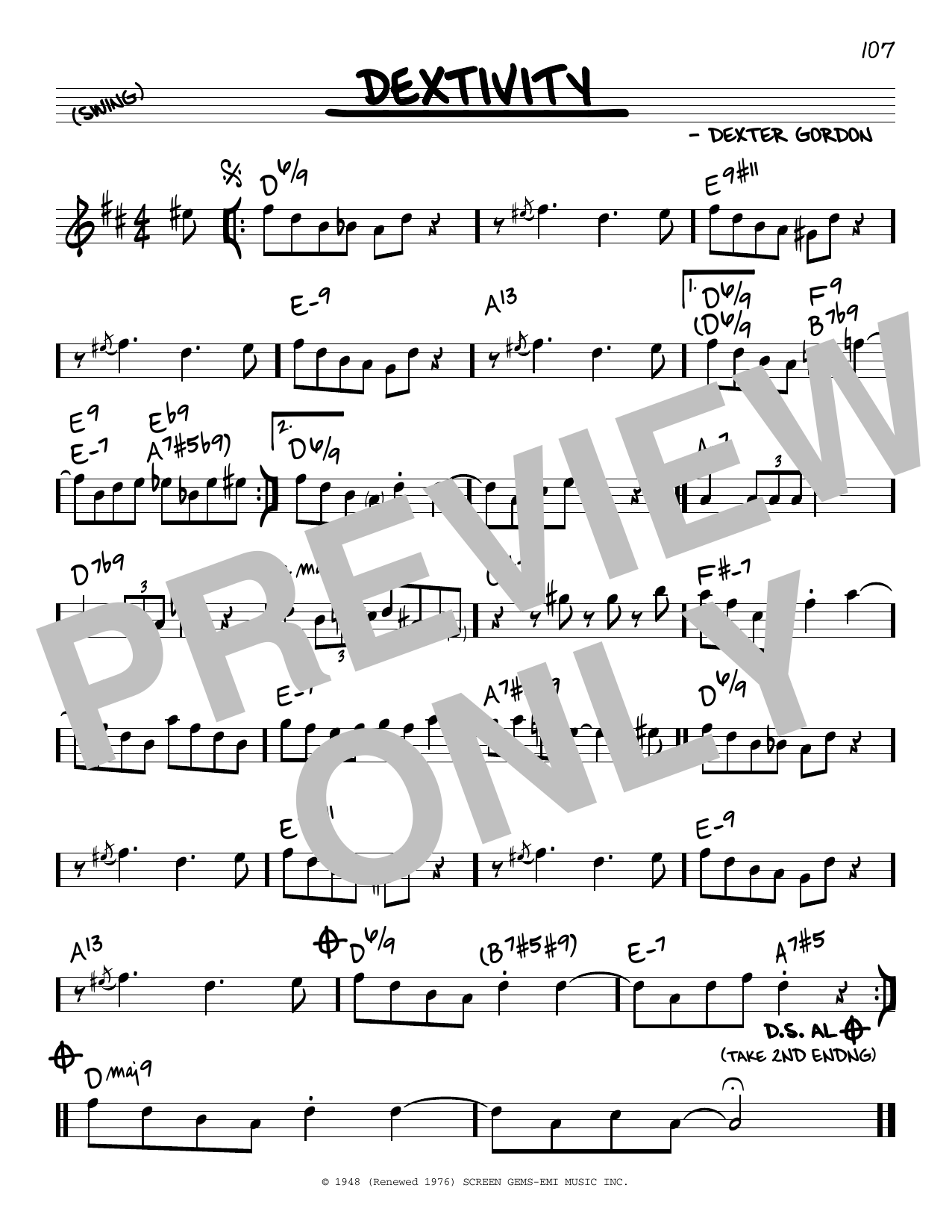 Dexter Gordon Dextivity sheet music notes and chords arranged for Real Book – Melody & Chords