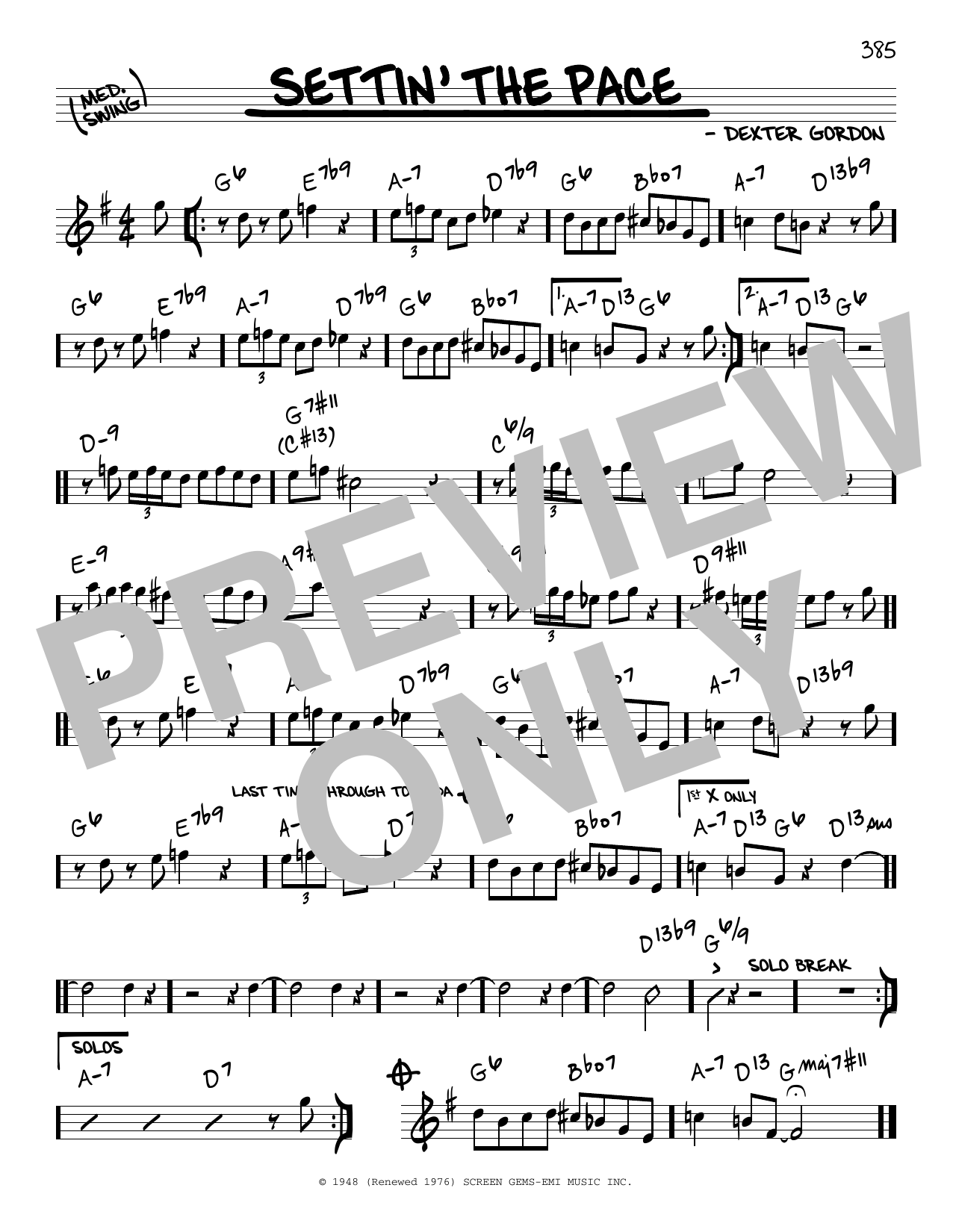 Dexter Gordon Settin' The Pace sheet music notes and chords arranged for Real Book – Melody & Chords