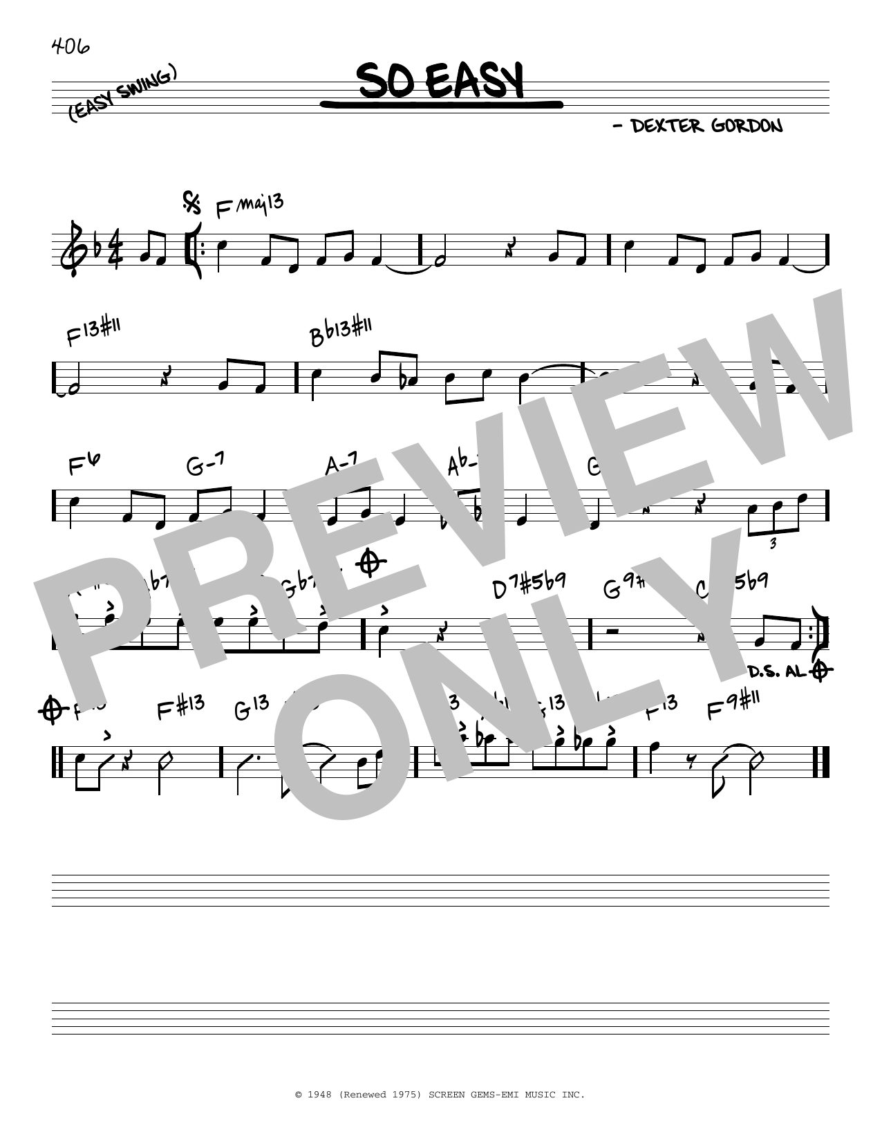 Dexter Gordon So Easy sheet music notes and chords arranged for Real Book – Melody & Chords