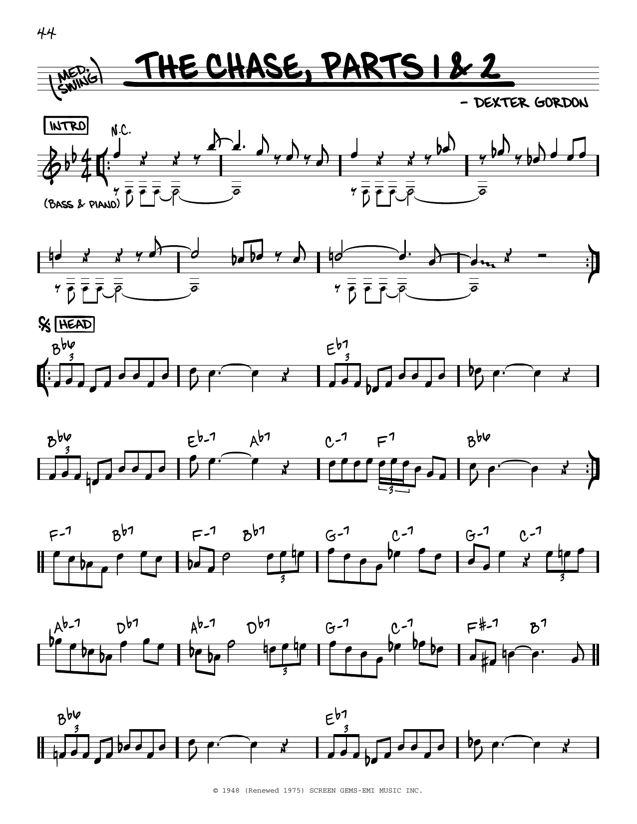 Dexter Gordon The Chase, Parts 1 & 2 sheet music notes and chords arranged for Real Book – Melody & Chords
