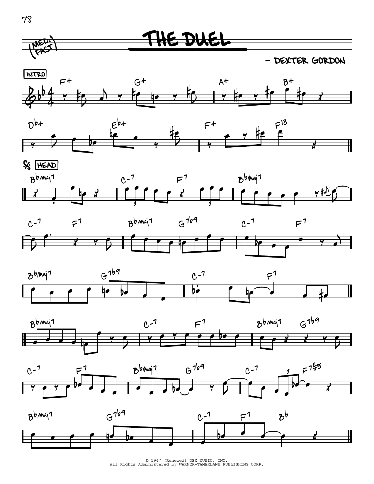 Dexter Gordon The Duel sheet music notes and chords arranged for Real Book – Melody & Chords