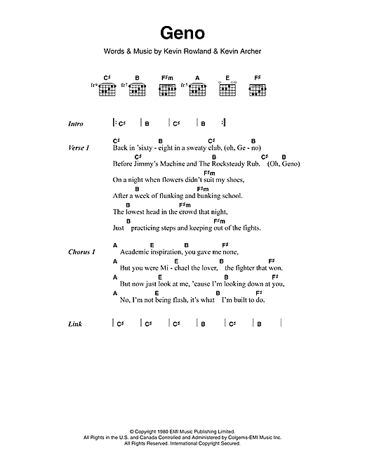 Dexy's Midnight Runners Geno sheet music notes and chords arranged for Guitar Chords/Lyrics