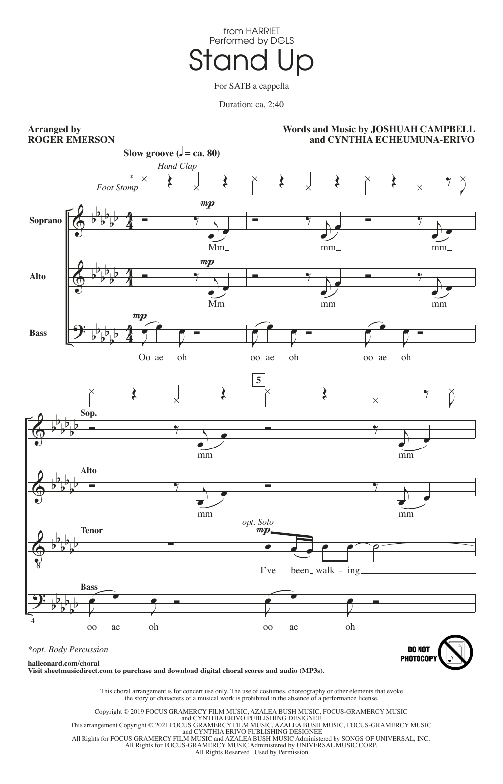 DGLS Stand Up (from Harriet) (arr. Roger Emerson) sheet music notes and chords arranged for SATB Choir