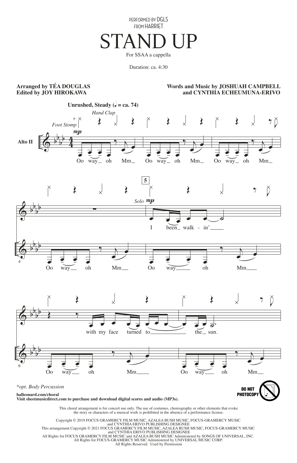 DGLS Stand Up (from Harriet) (arr. Téa Douglas) sheet music notes and chords arranged for SSAA Choir