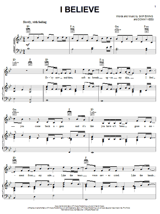 Diamond Rio I Believe sheet music notes and chords arranged for Piano, Vocal & Guitar Chords (Right-Hand Melody)
