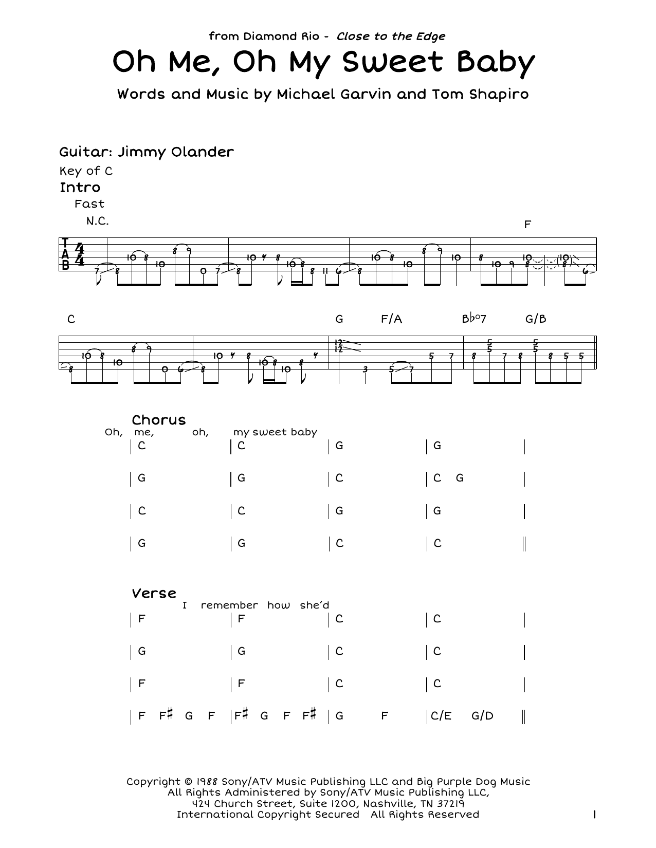 Diamond Rio Oh Me, Oh My Sweet Baby sheet music notes and chords arranged for Guitar Lead Sheet