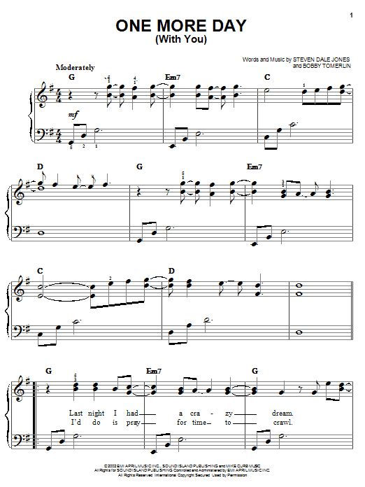 Diamond Rio One More Day (With You) sheet music notes and chords arranged for Piano, Vocal & Guitar Chords (Right-Hand Melody)