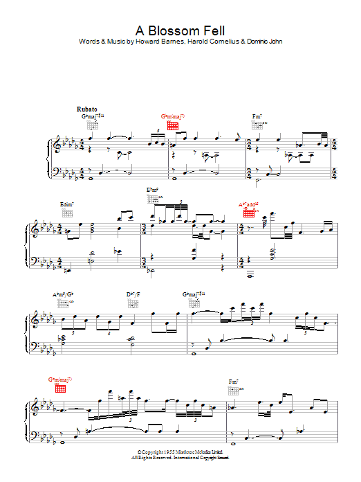 Diana Krall A Blossom Fell sheet music notes and chords arranged for Piano, Vocal & Guitar Chords
