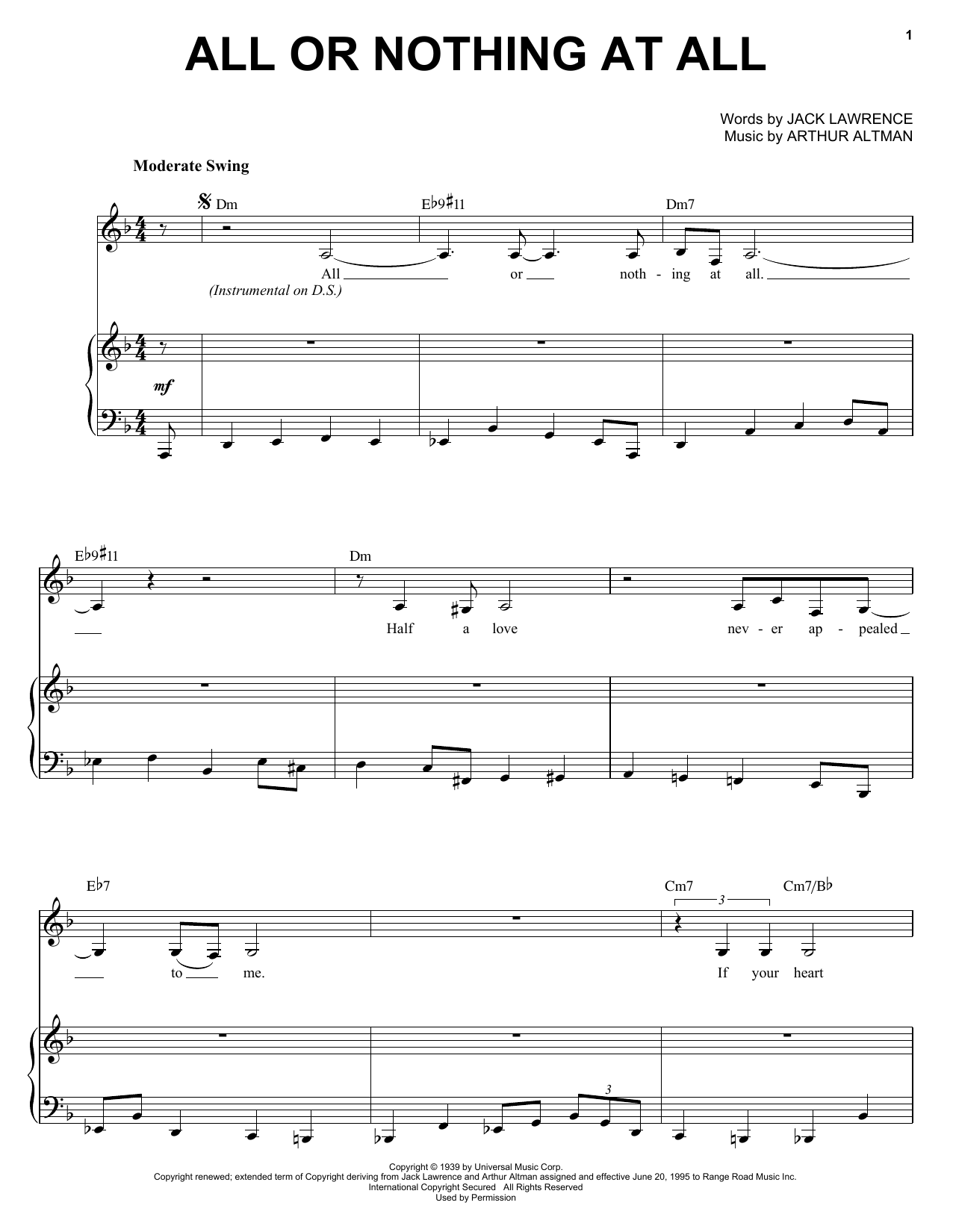 Diana Krall All Or Nothing At All sheet music notes and chords arranged for Piano, Vocal & Guitar Chords (Right-Hand Melody)