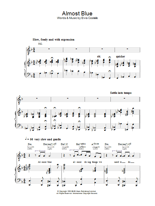 Diana Krall Almost Blue sheet music notes and chords arranged for Piano, Vocal & Guitar Chords