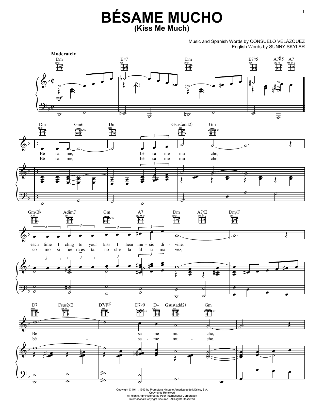 Diana Krall Besame Mucho (Kiss Me Much) sheet music notes and chords arranged for Piano, Vocal & Guitar Chords (Right-Hand Melody)