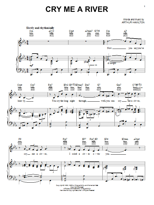 Diana Krall Cry Me A River sheet music notes and chords arranged for Piano, Vocal & Guitar Chords (Right-Hand Melody)