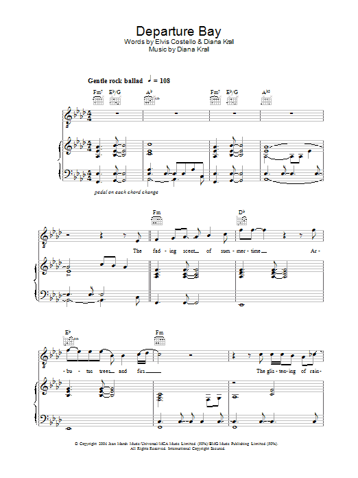 Diana Krall Departure Bay sheet music notes and chords arranged for Piano, Vocal & Guitar Chords
