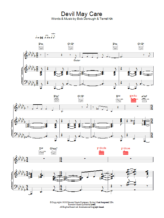 Diana Krall Devil May Care sheet music notes and chords arranged for Piano, Vocal & Guitar Chords (Right-Hand Melody)