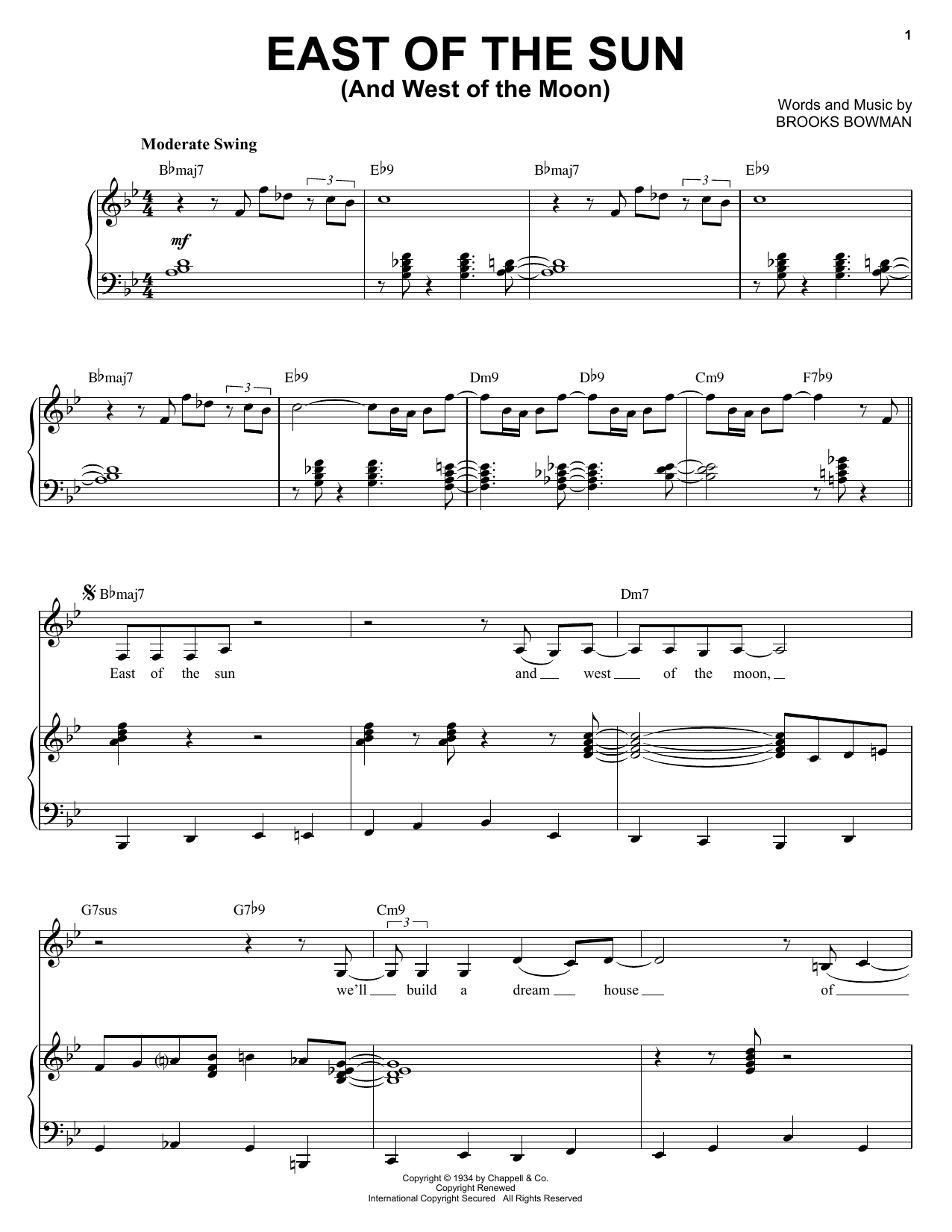 Diana Krall East Of The Sun (And West Of The Moon) sheet music notes and chords arranged for Piano, Vocal & Guitar Chords (Right-Hand Melody)