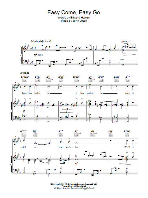 Diana Krall Easy Come, Easy Go sheet music notes and chords arranged for Piano, Vocal & Guitar Chords