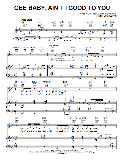 Diana Krall Gee Baby, Ain't I Good To You sheet music notes and chords arranged for Piano, Vocal & Guitar Chords (Right-Hand Melody)