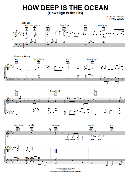 Diana Krall How Deep Is The Ocean (How High Is The Sky) sheet music notes and chords arranged for Piano, Vocal & Guitar Chords (Right-Hand Melody)