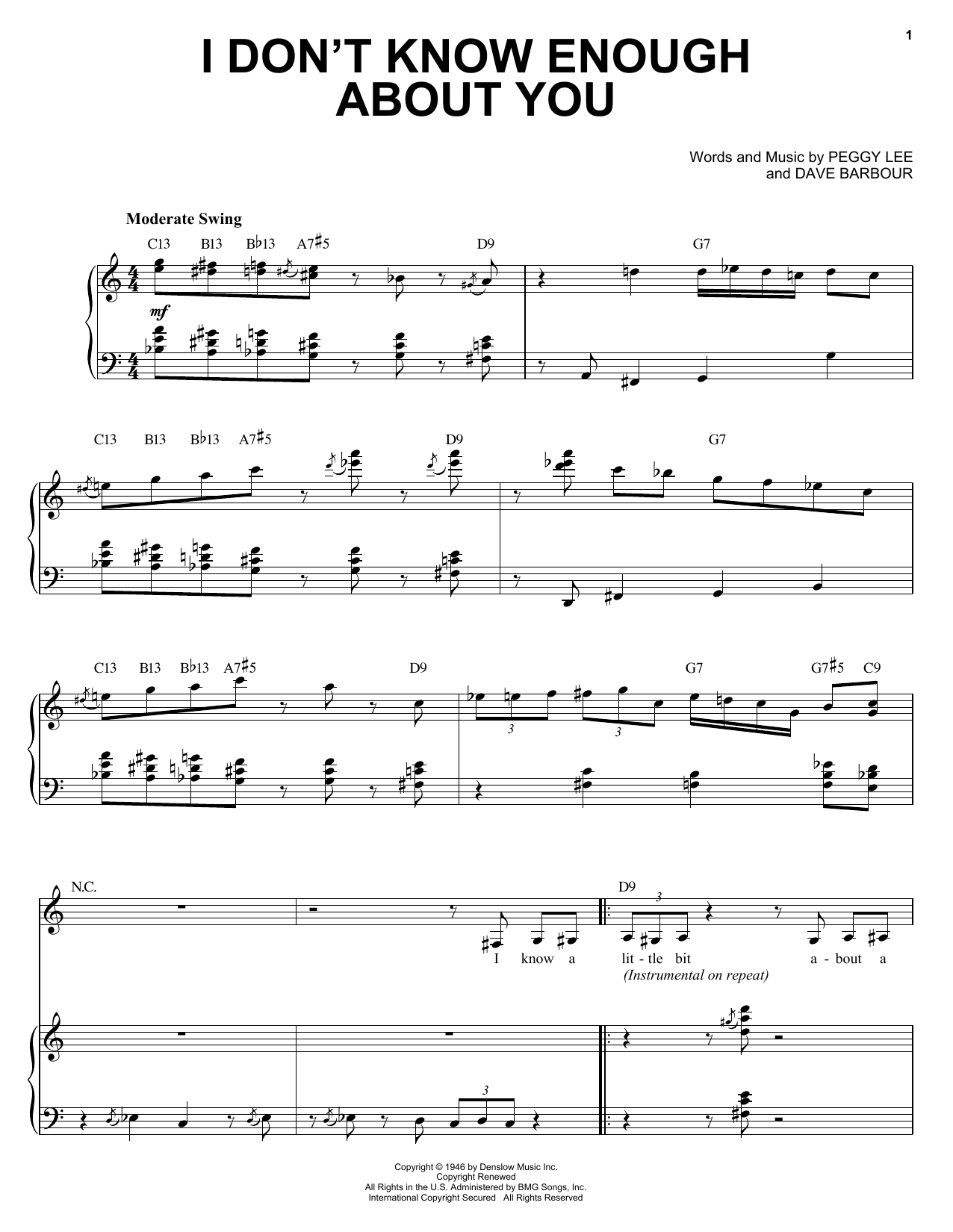Diana Krall I Don't Know Enough About You sheet music notes and chords arranged for Piano, Vocal & Guitar Chords (Right-Hand Melody)