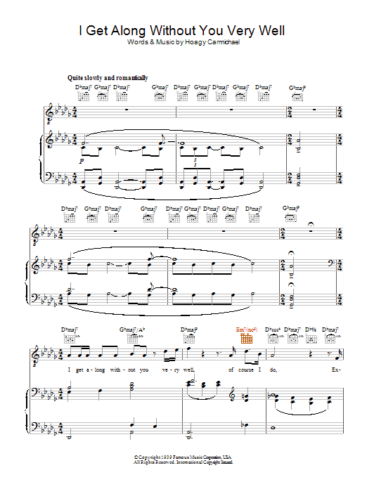 Diana Krall I Get Along Without You Very Well sheet music notes and chords arranged for Piano, Vocal & Guitar Chords