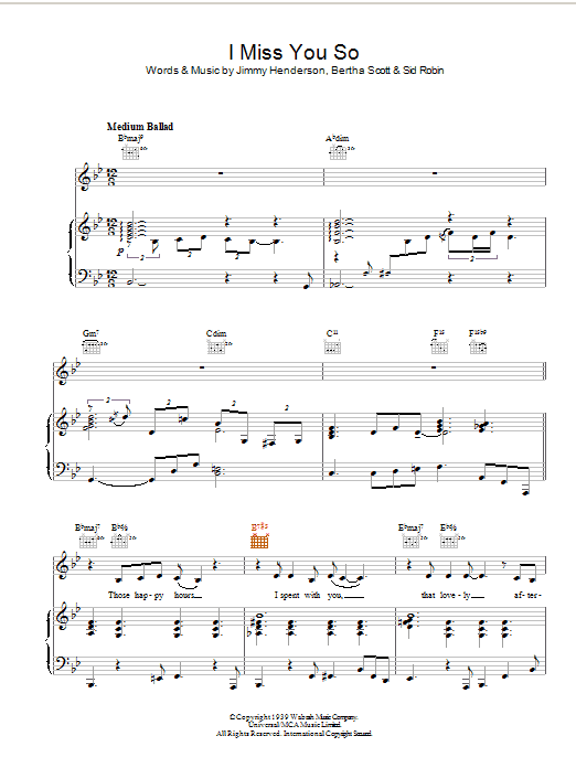 Diana Krall I Miss You So sheet music notes and chords arranged for Piano, Vocal & Guitar Chords