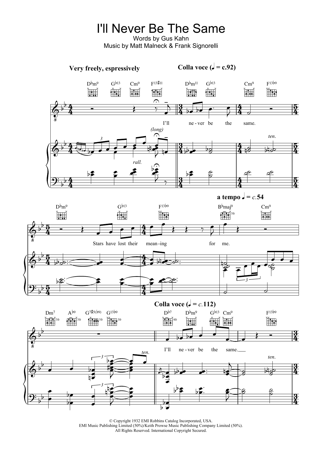 Diana Krall I'll Never Be The Same sheet music notes and chords arranged for Piano, Vocal & Guitar Chords