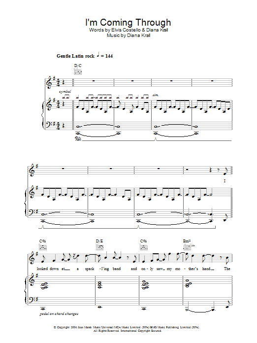 Diana Krall I'm Coming Through sheet music notes and chords arranged for Piano, Vocal & Guitar Chords