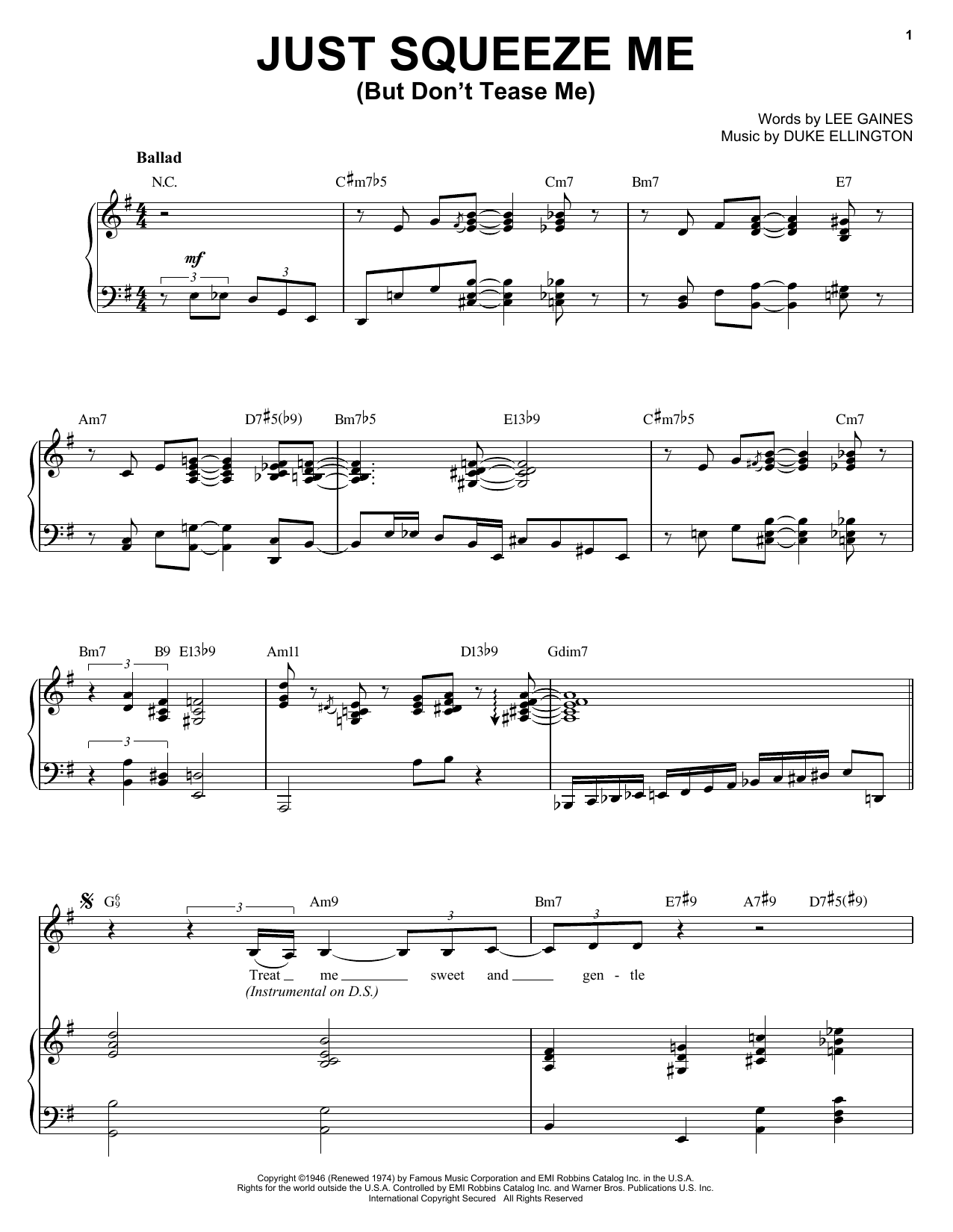 Diana Krall Just Squeeze Me (But Don't Tease Me) sheet music notes and chords arranged for Piano, Vocal & Guitar Chords (Right-Hand Melody)