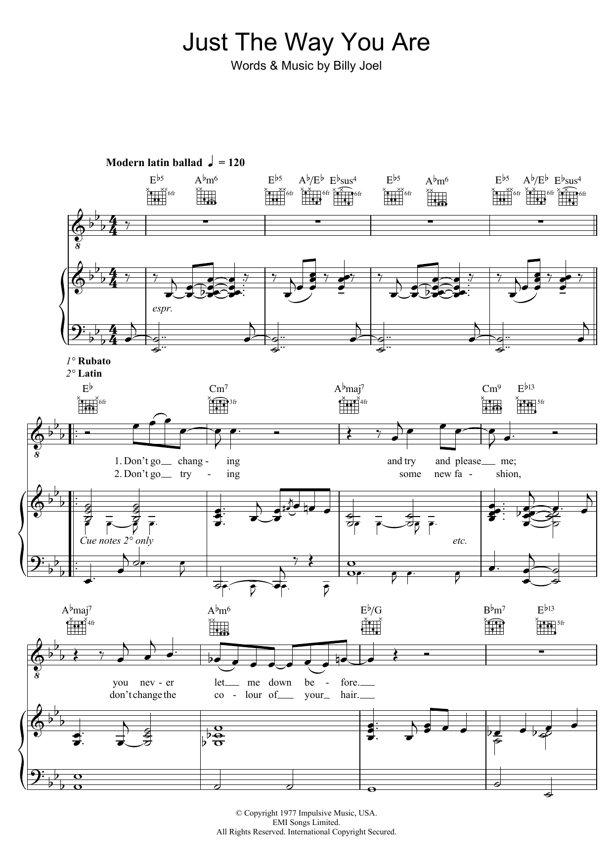 Diana Krall Just The Way You Are sheet music notes and chords arranged for Lead Sheet / Fake Book