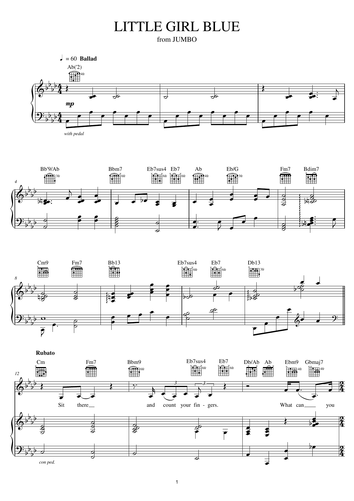 Diana Krall Little Girl Blue sheet music notes and chords arranged for Piano, Vocal & Guitar Chords (Right-Hand Melody)