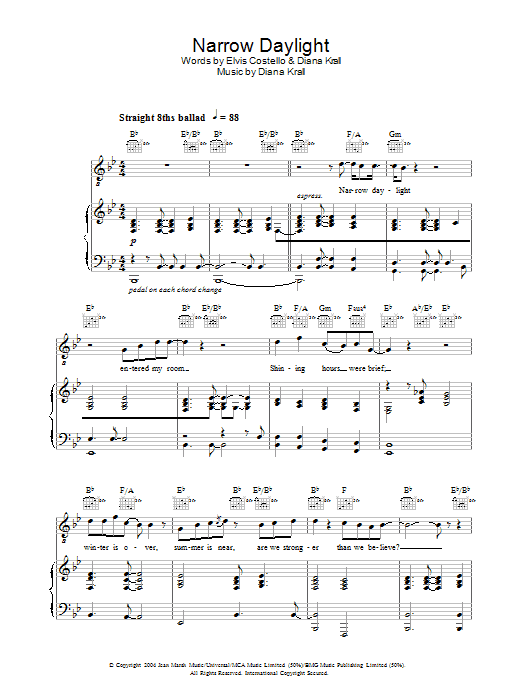 Diana Krall Narrow Daylight sheet music notes and chords arranged for Piano, Vocal & Guitar Chords (Right-Hand Melody)