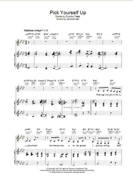 Diana Krall Pick Yourself Up sheet music notes and chords arranged for Piano, Vocal & Guitar Chords