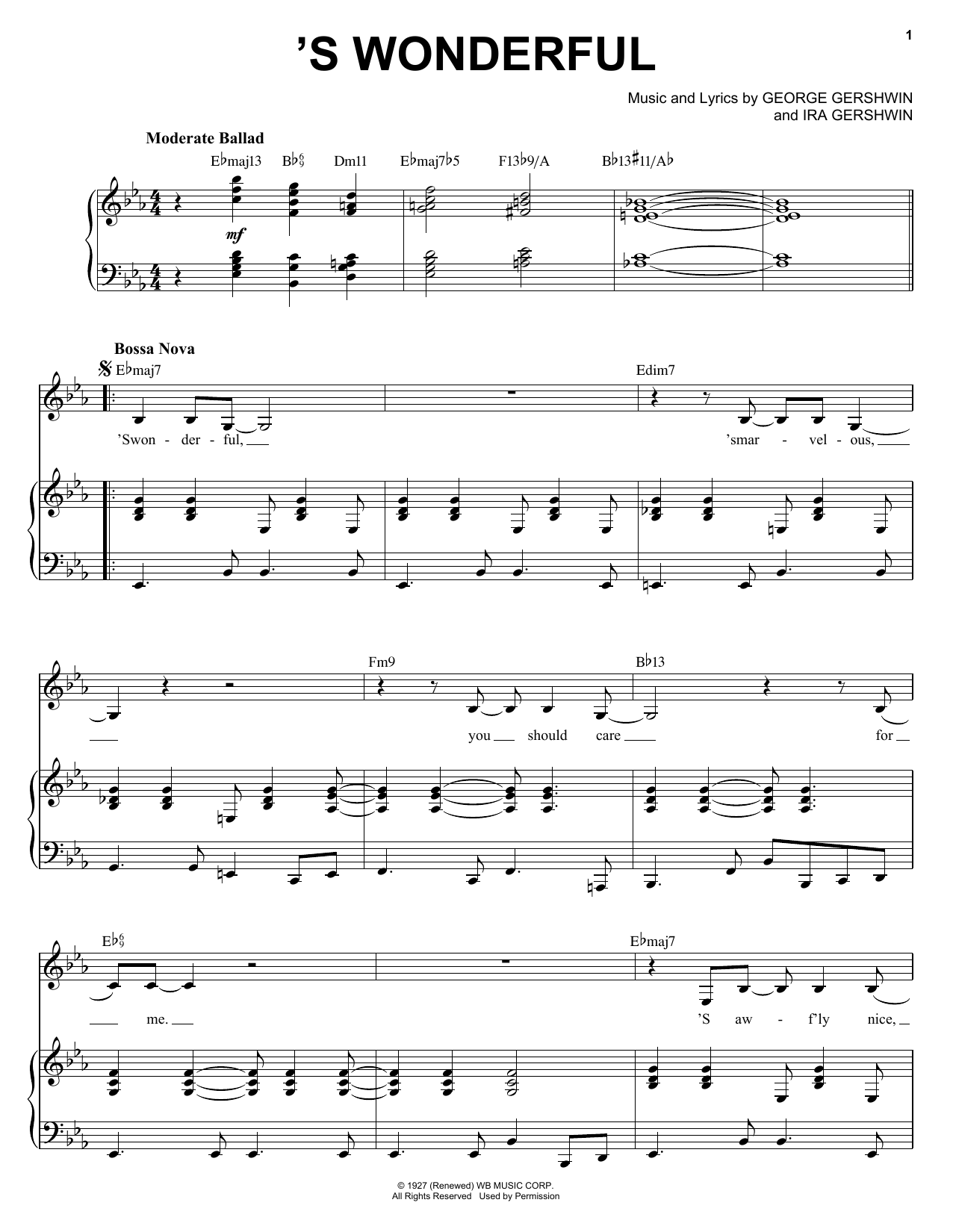 Diana Krall 'S Wonderful sheet music notes and chords arranged for Piano, Vocal & Guitar Chords (Right-Hand Melody)