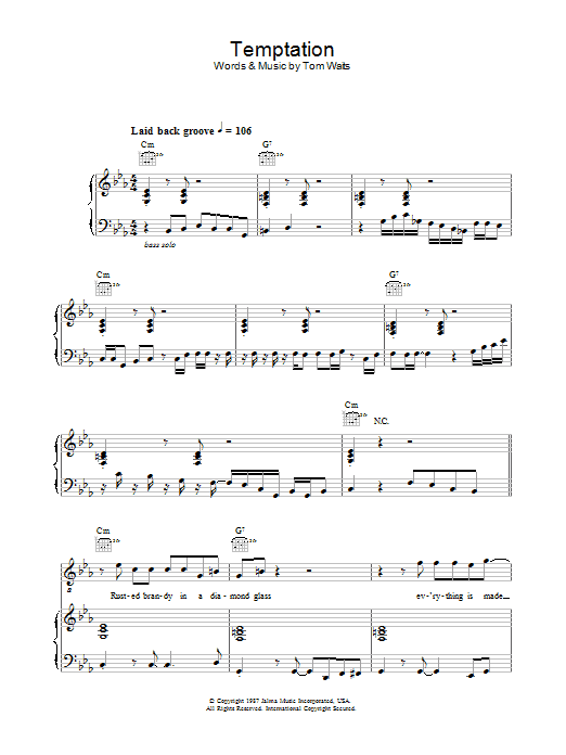Diana Krall Temptation sheet music notes and chords arranged for Piano, Vocal & Guitar Chords
