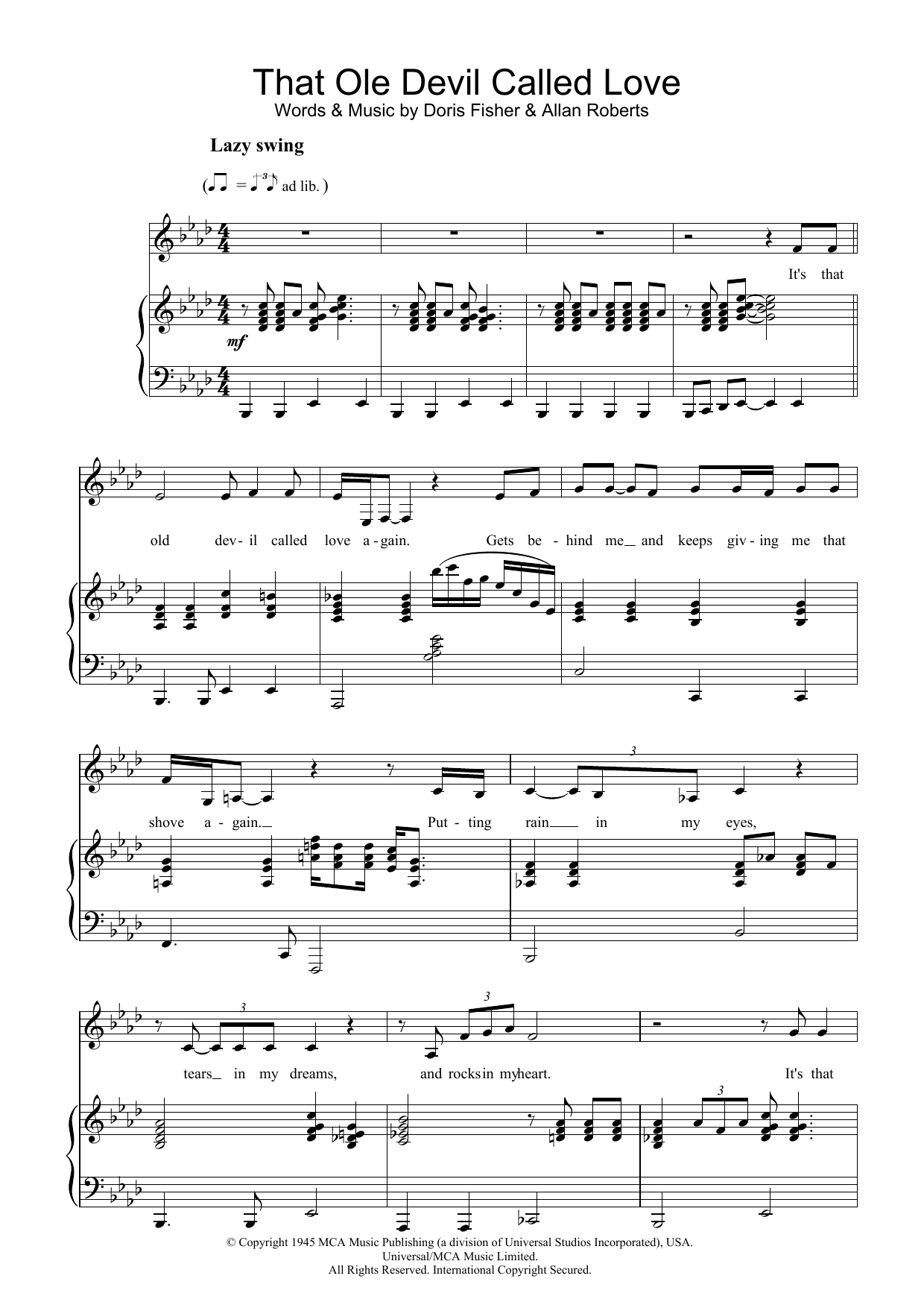 Diana Krall That Ole Devil Called Love sheet music notes and chords arranged for Piano & Vocal