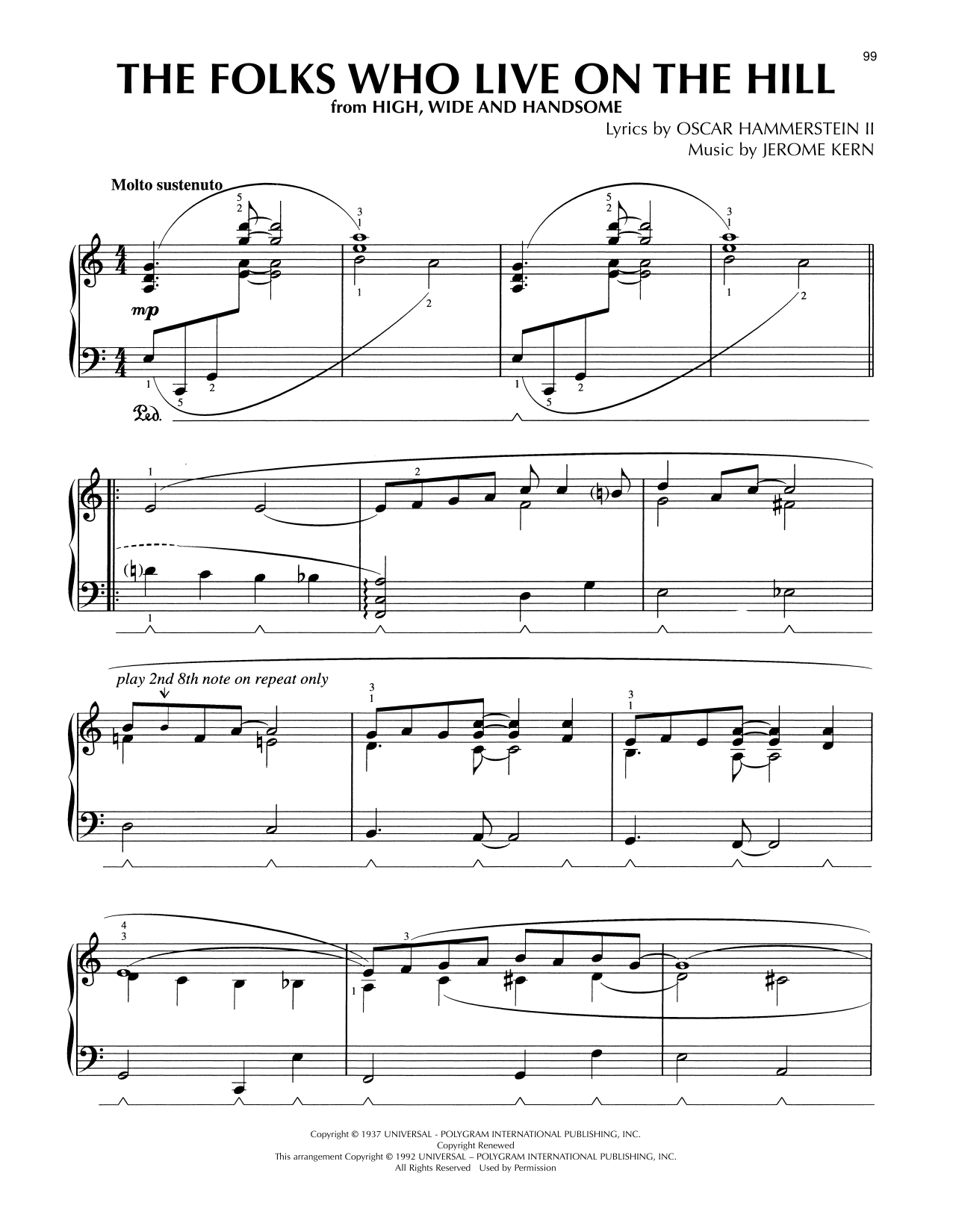 Diana Krall The Folks Who Live On The Hill (from High, Wide and Handsome) (arr. Lee Evans) sheet music notes and chords arranged for Piano Solo