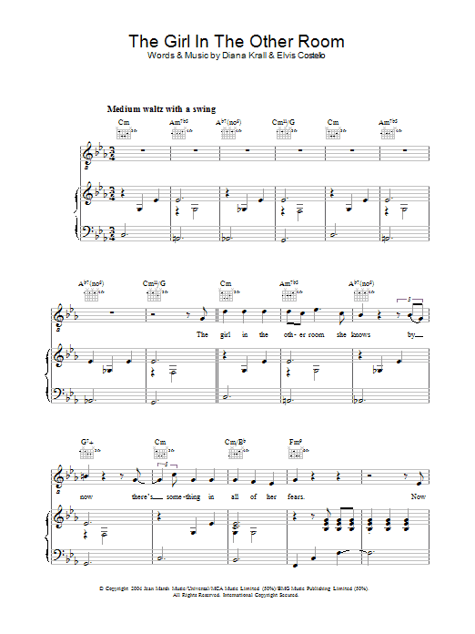 Diana Krall The Girl In The Other Room sheet music notes and chords arranged for Piano, Vocal & Guitar Chords (Right-Hand Melody)