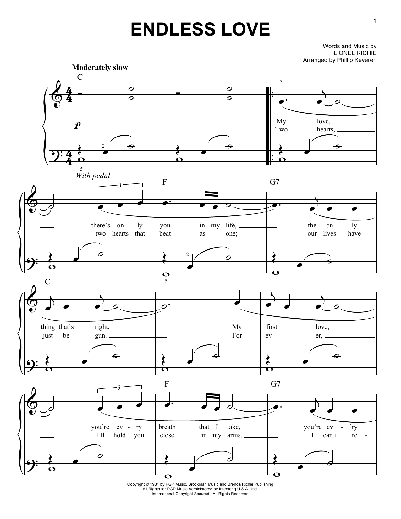 Diana Ross & Lionel Richie Endless Love (arr. Phillip Keveren) sheet music notes and chords arranged for Easy Piano