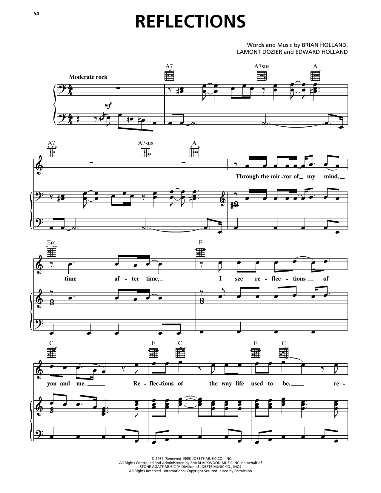 Diana Ross & The Supremes Reflections sheet music notes and chords arranged for Piano, Vocal & Guitar Chords (Right-Hand Melody)