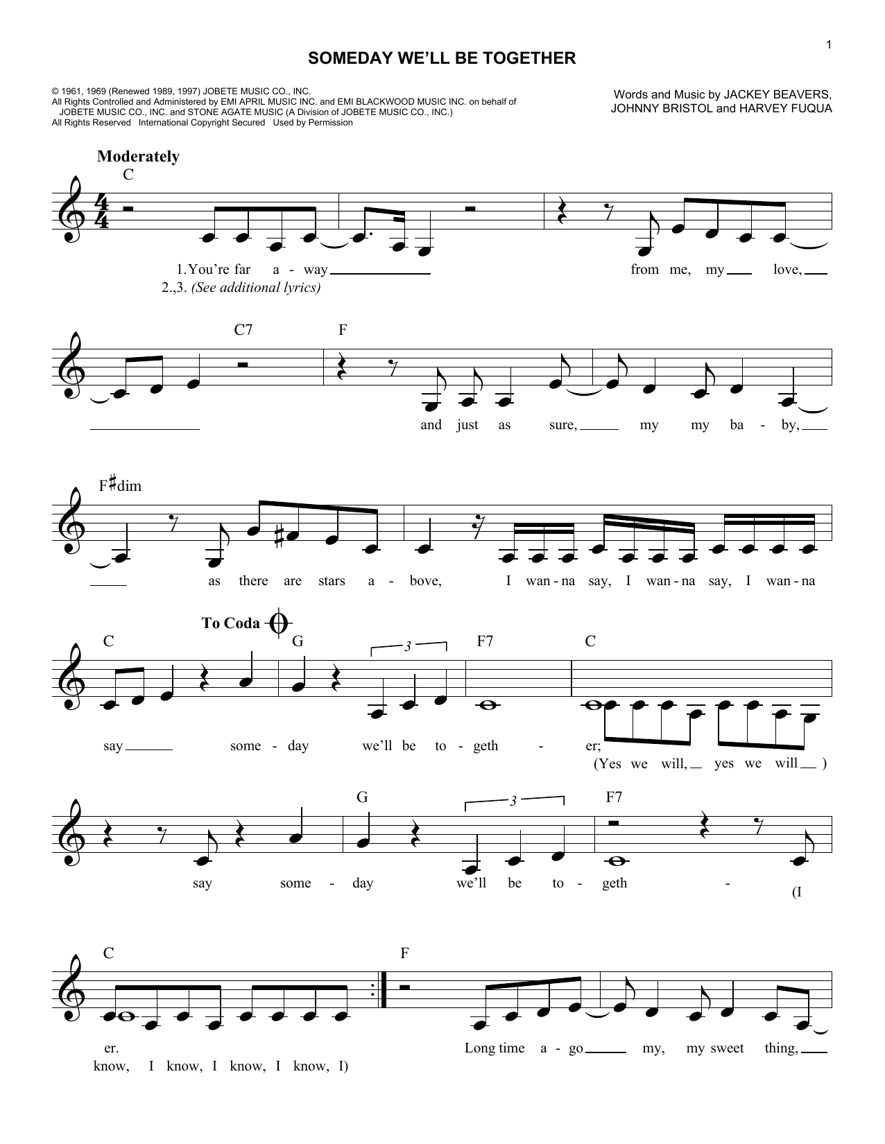 Diana Ross & The Supremes Someday We'll Be Together sheet music notes and chords arranged for Lead Sheet / Fake Book