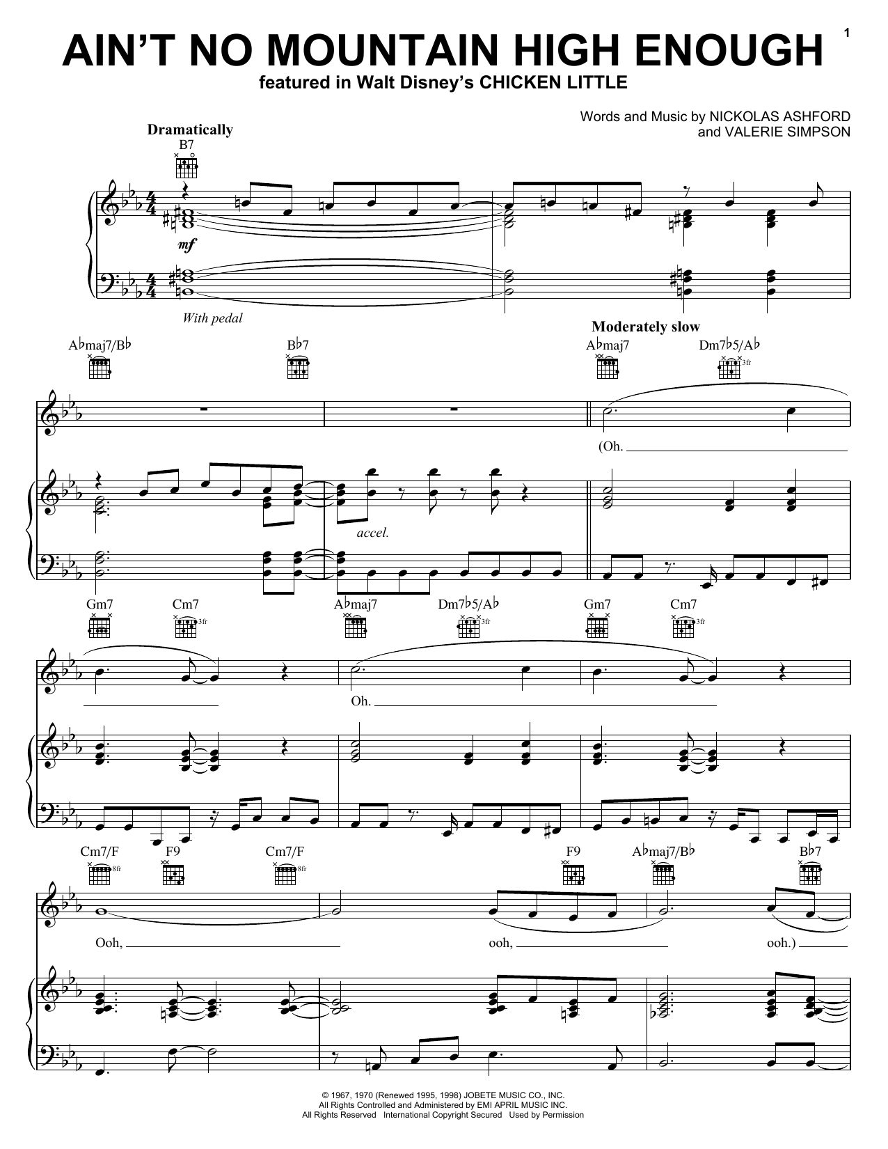 Diana Ross Ain't No Mountain High Enough sheet music notes and chords arranged for Beginner Piano