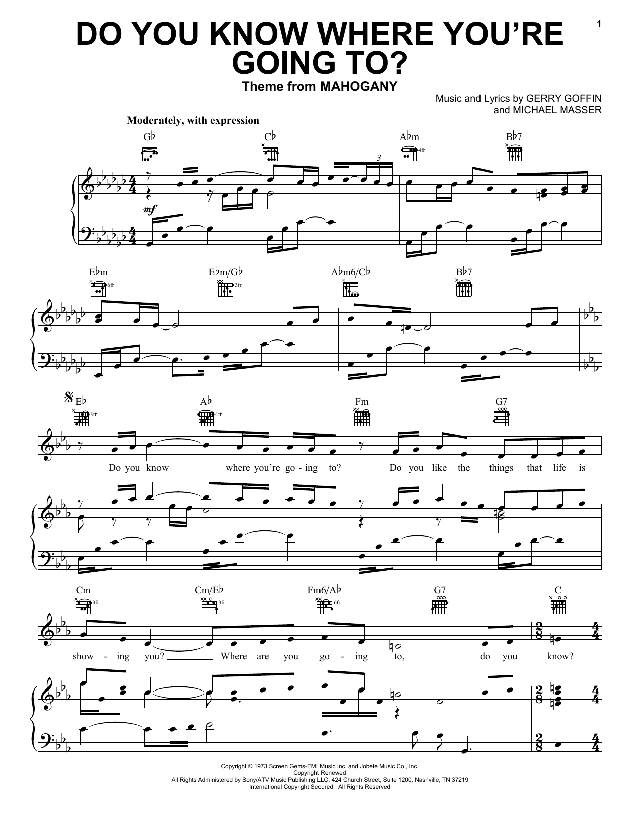 Diana Ross Do You Know Where You're Going To? sheet music notes and chords arranged for Tenor Sax Solo