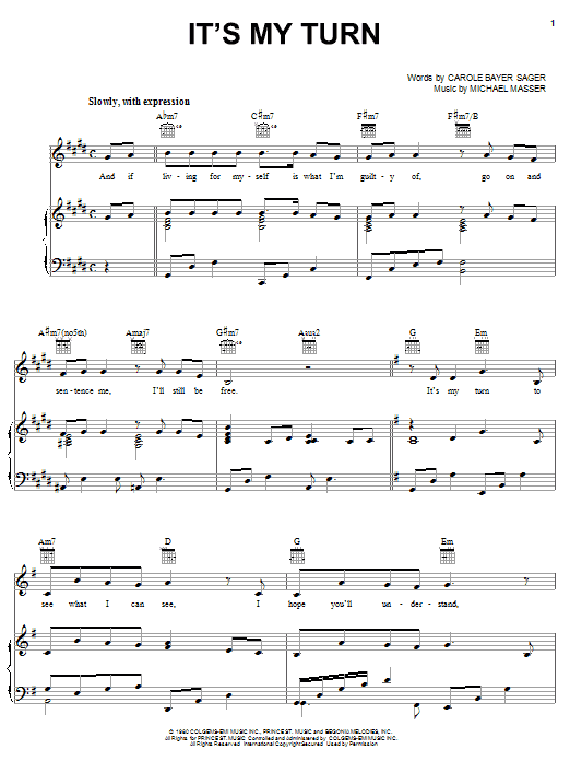 Diana Ross It's My Turn sheet music notes and chords arranged for Piano, Vocal & Guitar Chords (Right-Hand Melody)