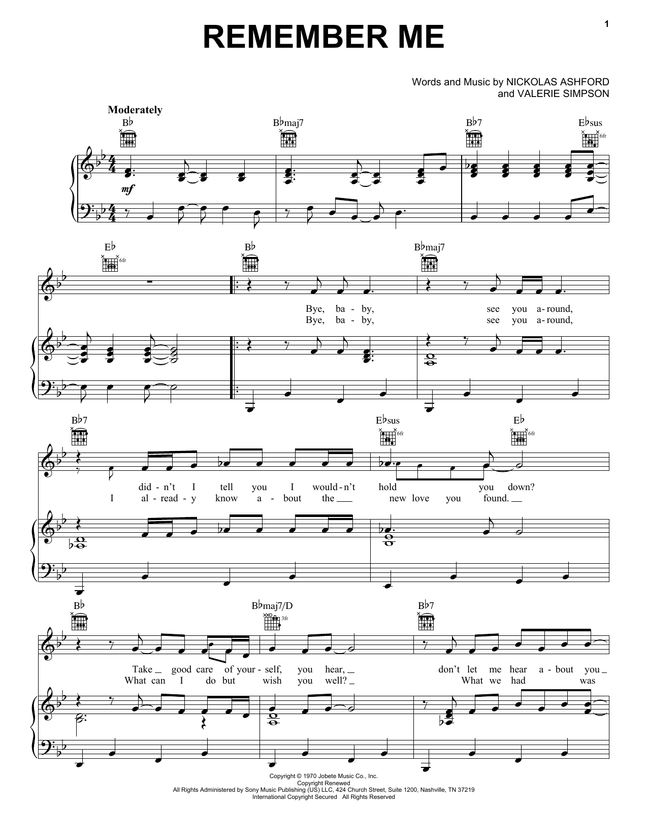 Diana Ross Remember Me sheet music notes and chords arranged for Piano, Vocal & Guitar Chords (Right-Hand Melody)