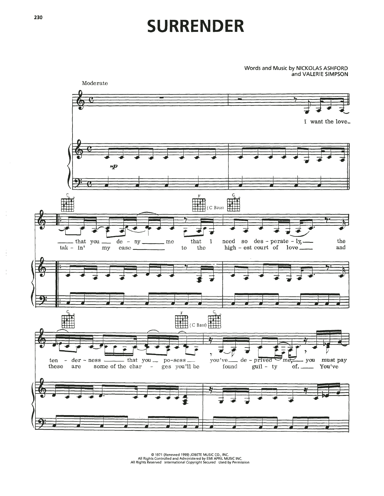 Diana Ross Surrender sheet music notes and chords arranged for Piano, Vocal & Guitar Chords (Right-Hand Melody)