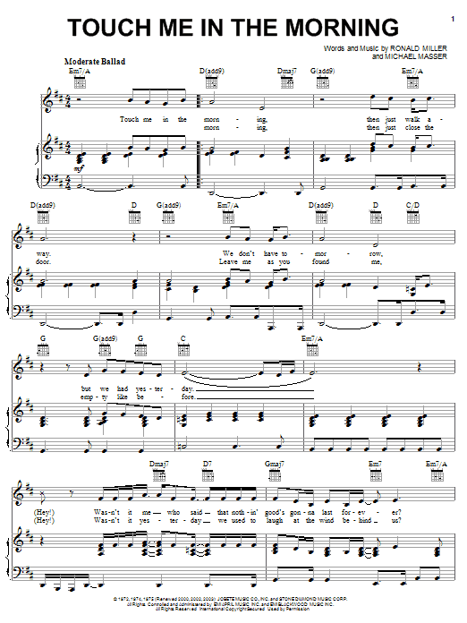 Diana Ross Touch Me In The Morning sheet music notes and chords arranged for Beginner Piano