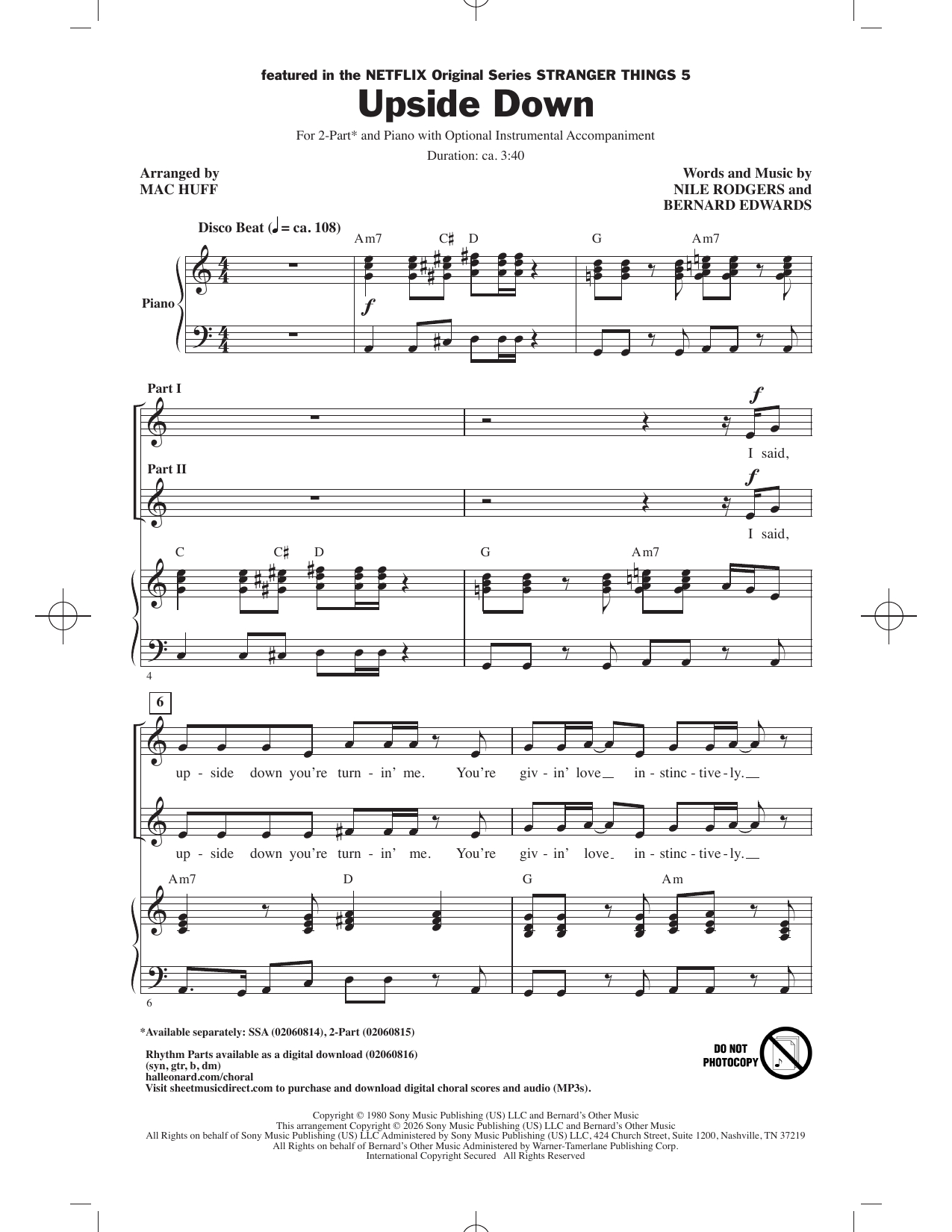 Diana Ross Upside Down (featured in Stranger Things 5) (arr. Mac Huff) sheet music notes and chords arranged for 2-Part Choir