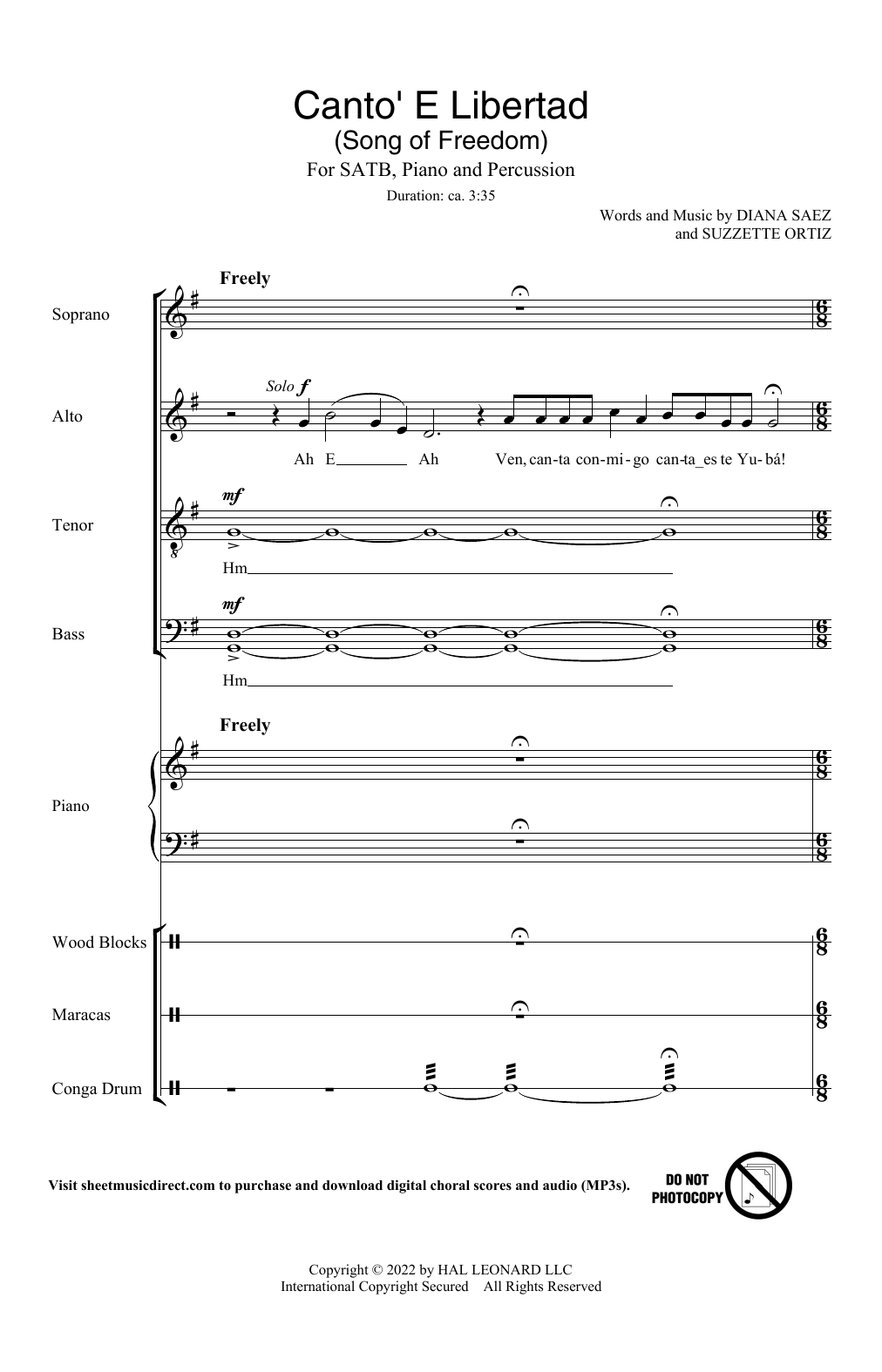 Diana Saez & Suzzette Ortiz Canto' E Libertad (Song of Freedom) sheet music notes and chords arranged for SATB Choir