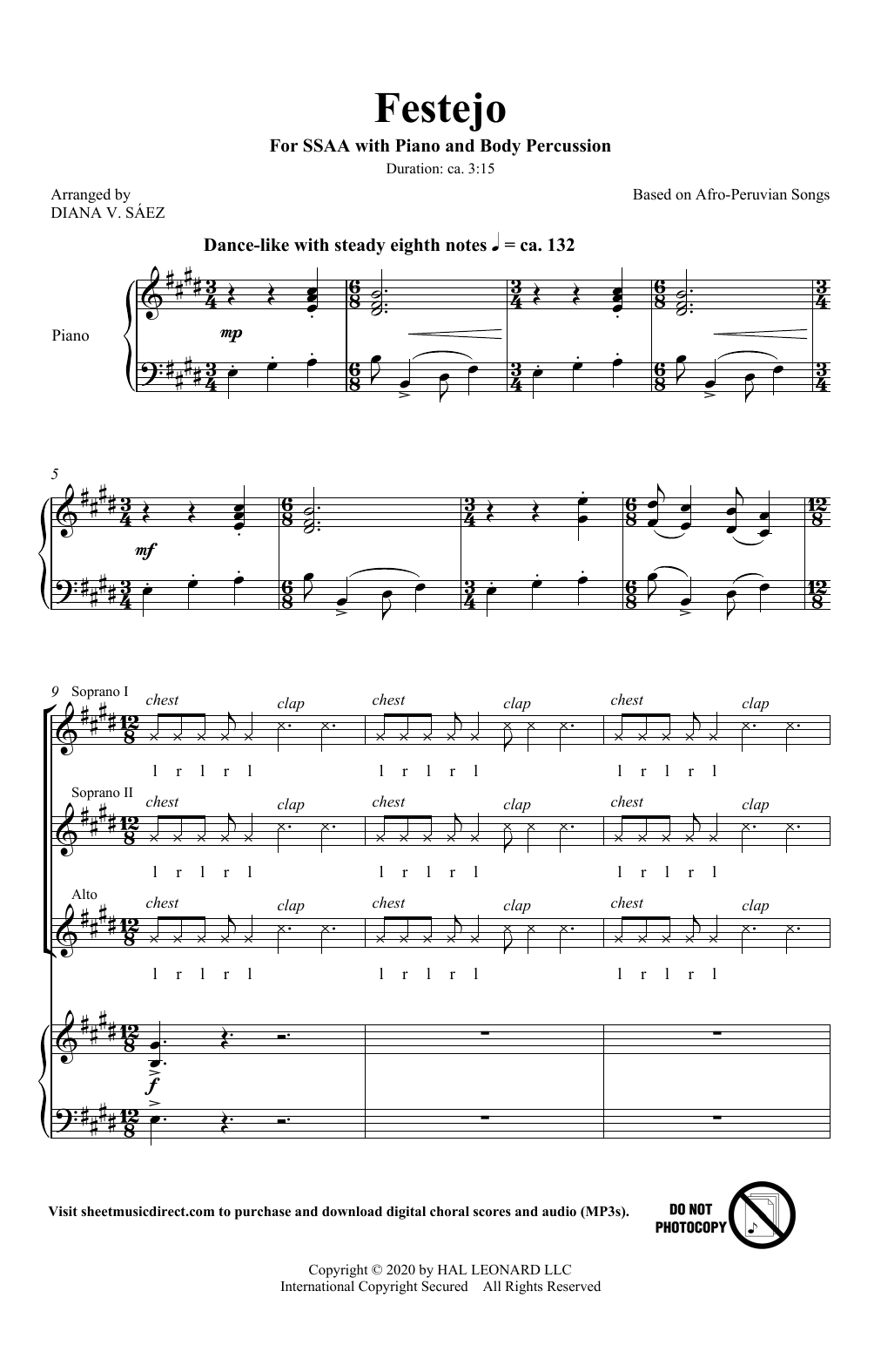 Diana Saez Festejo sheet music notes and chords arranged for SSA Choir
